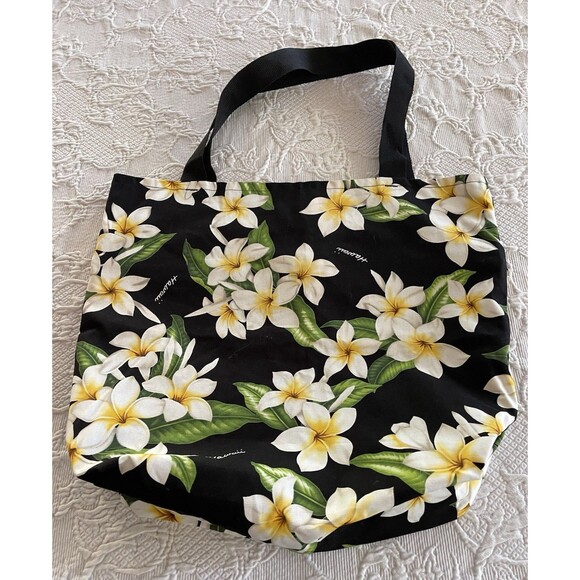 Local Design Hawaii Reversible Tote Flowers Leaves Large Zipper Bag Souvenir USA - Picture 12 of 12